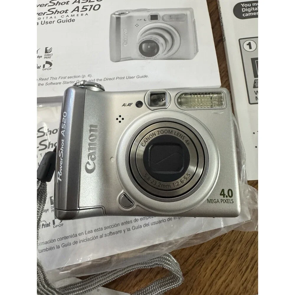 Canon PowerShot A520 4MP Digital Camera Tested Box Manual SD Card Vintage